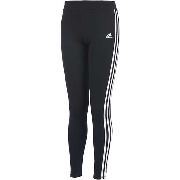 Adidas Girl's Climalite Workout Leggings Black White Trademark Stripe- sz 16 - Picture 3 of 5